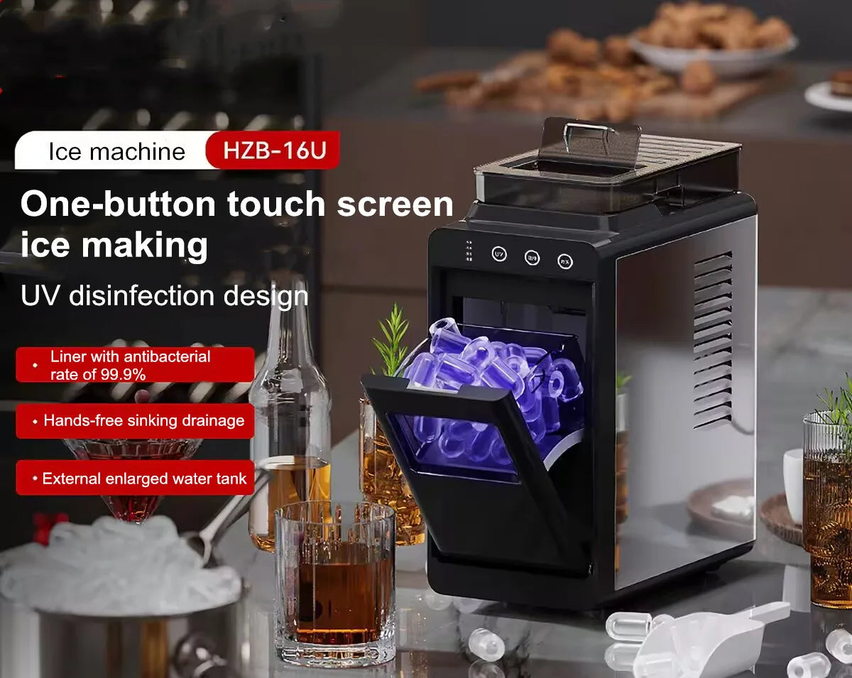 15KG Automatic Ice Maker Machine Compact Mini for Dorm/Office/Home Fast 8-Minute Round Ice Production  Energy-Saving Quiet