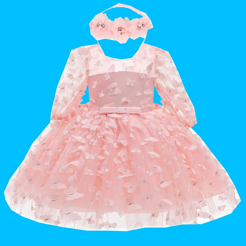 2025 New 3-24 Months Newborn Dress Flowers Mesh Fashion Party Little Princess Baby Dress Christmas Birthday Gift Kids Clothes