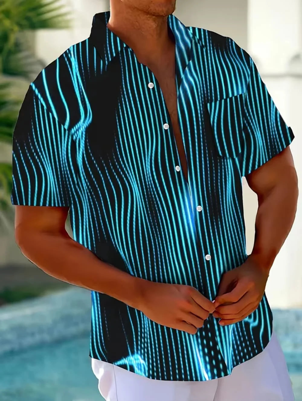 Men's Shirt Geometric Grid 3D Print Short Sleeve Shirts Summer Hawaiian Shirt Casual Outdoor Vacation Lapel Shirt Men's Clothing