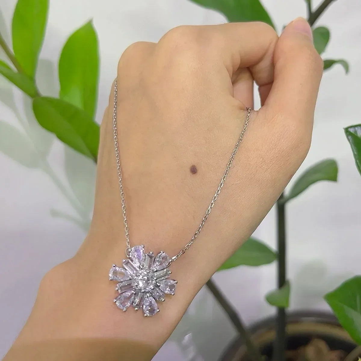 Snowflake Flowers Original New Sales Trend High Quality Jewelry Flower Sets Necklace Earring Ring Bracelet Pink Anniversary Gift