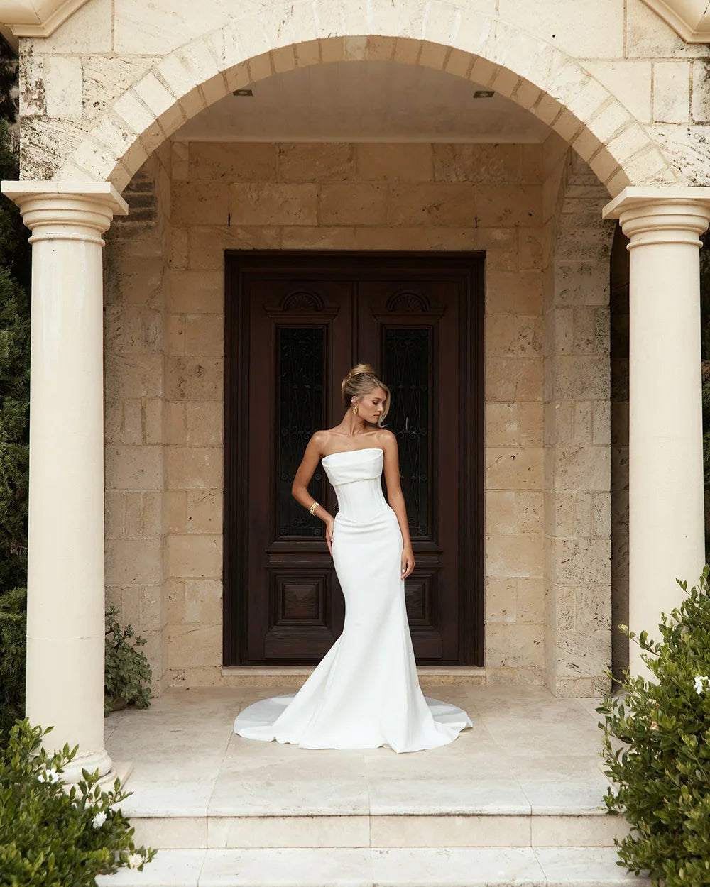 Elegant Mermaid Wedding Dresses Corset Strpaless Floor Length Bridal Dress Simple High Slit Evening Wedding Gowns Customized