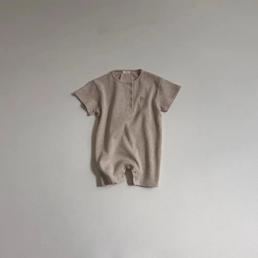 2025 Summer New Baby Short Sleeve Romper Boy Girl Newborn Solid Simple Jumpsuit Cotton Infant Toddler Casual Clothes 0-24M