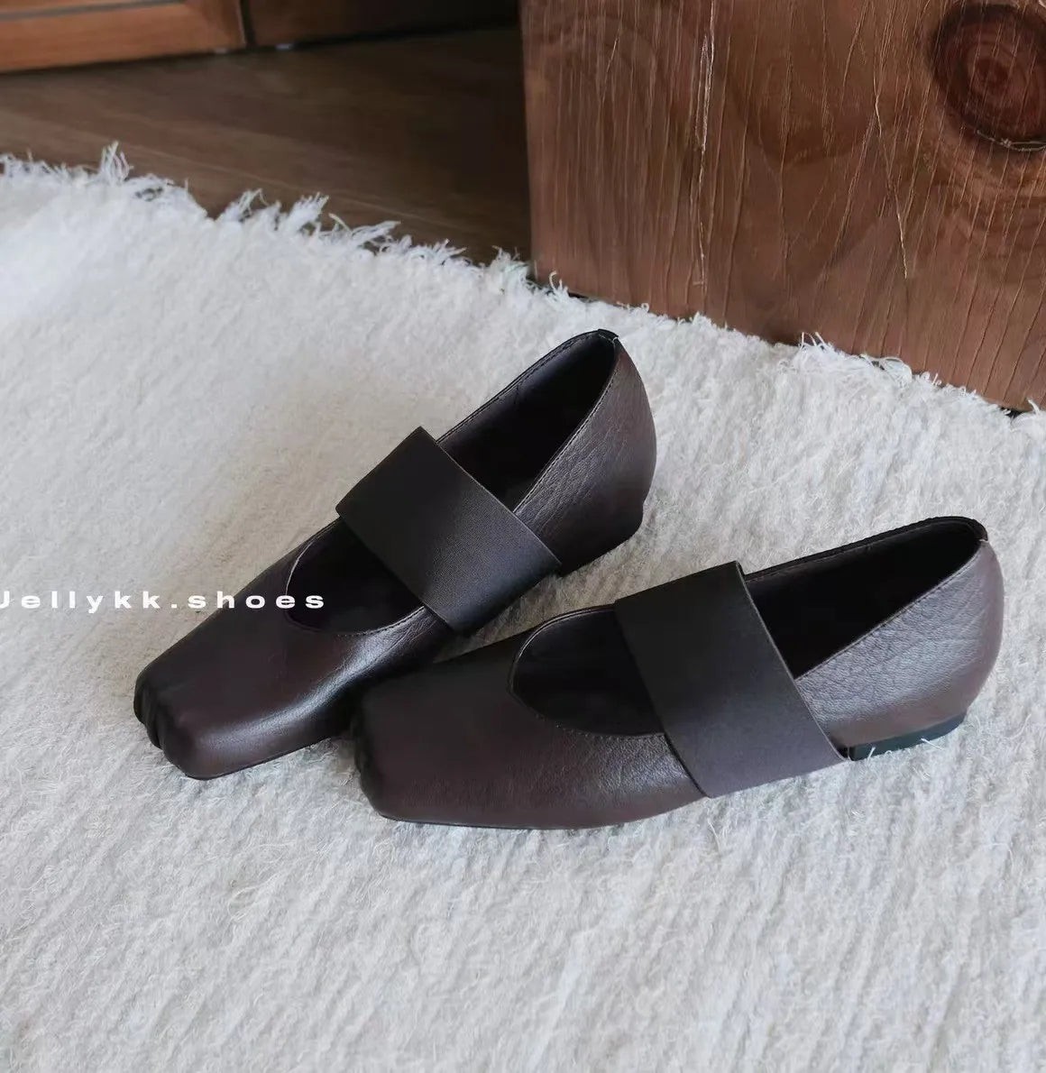Luxury Shoes Women2026 New Leather Square Toe Elastic Band Mary Jane Women's Shallow Toe Flat Single Shoe Shoes for Women