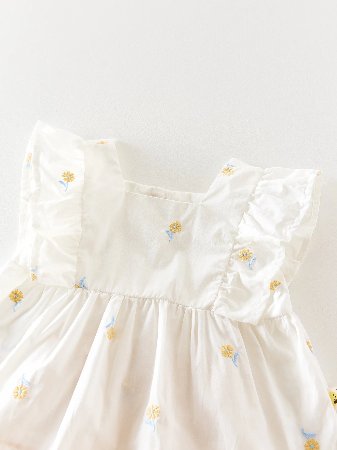 A sweet embroidered summer baby girl set with flying sleeves and shorts