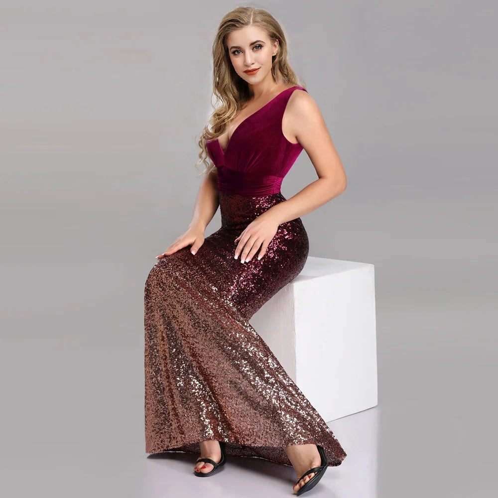 Sexy vintage Maxi Sequin cocktail Dress bridesmaid Prom Dresses for Women Casual Party Long sleeve club Bodycon Dress vestidos