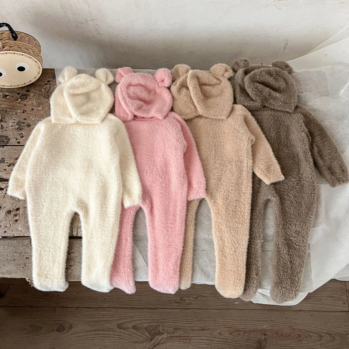 Baby Outfit Newborn Photography Props Mohair Knitted Bear Rompers Footed Jumpsuit Hat 2pcs/Sets Photography Clothing Accessories