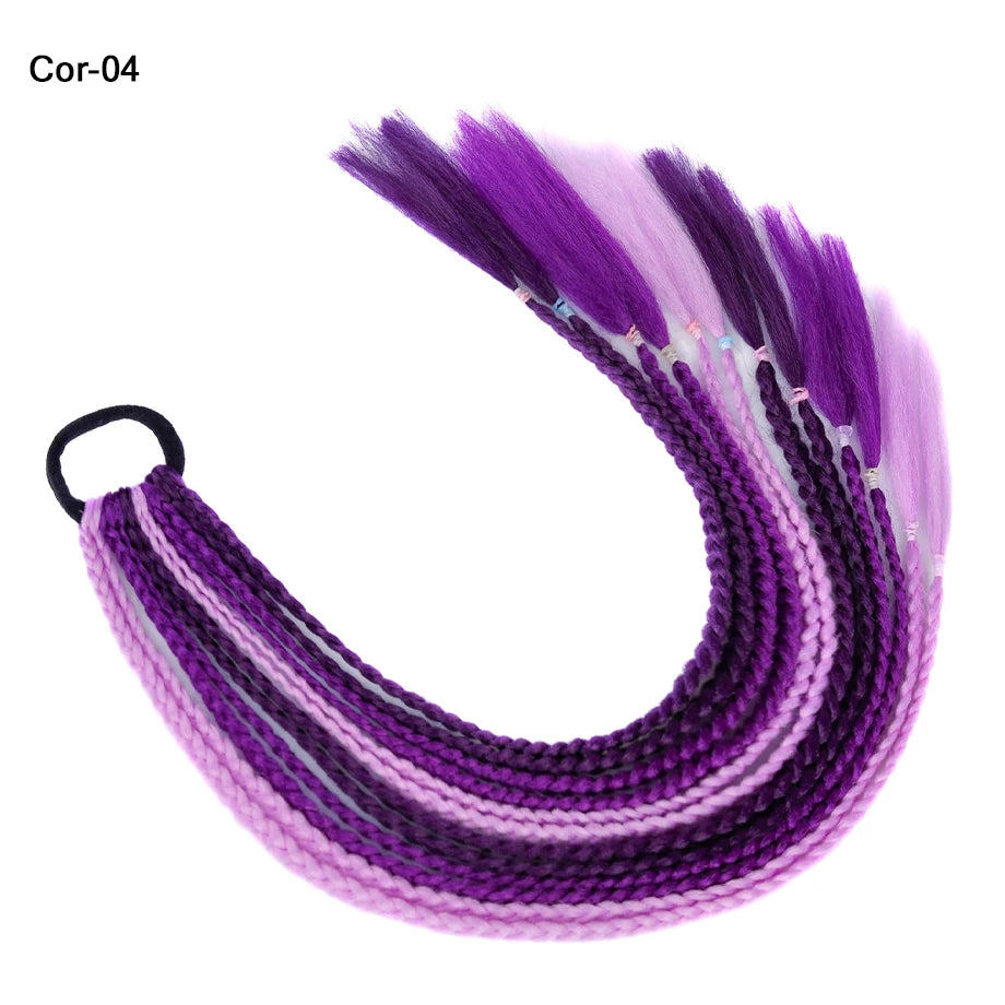 Ponytail Hair Extension 24 Inch Colorful Braided Synthetic with Hair Tie for Women Long Hair Add-Ons