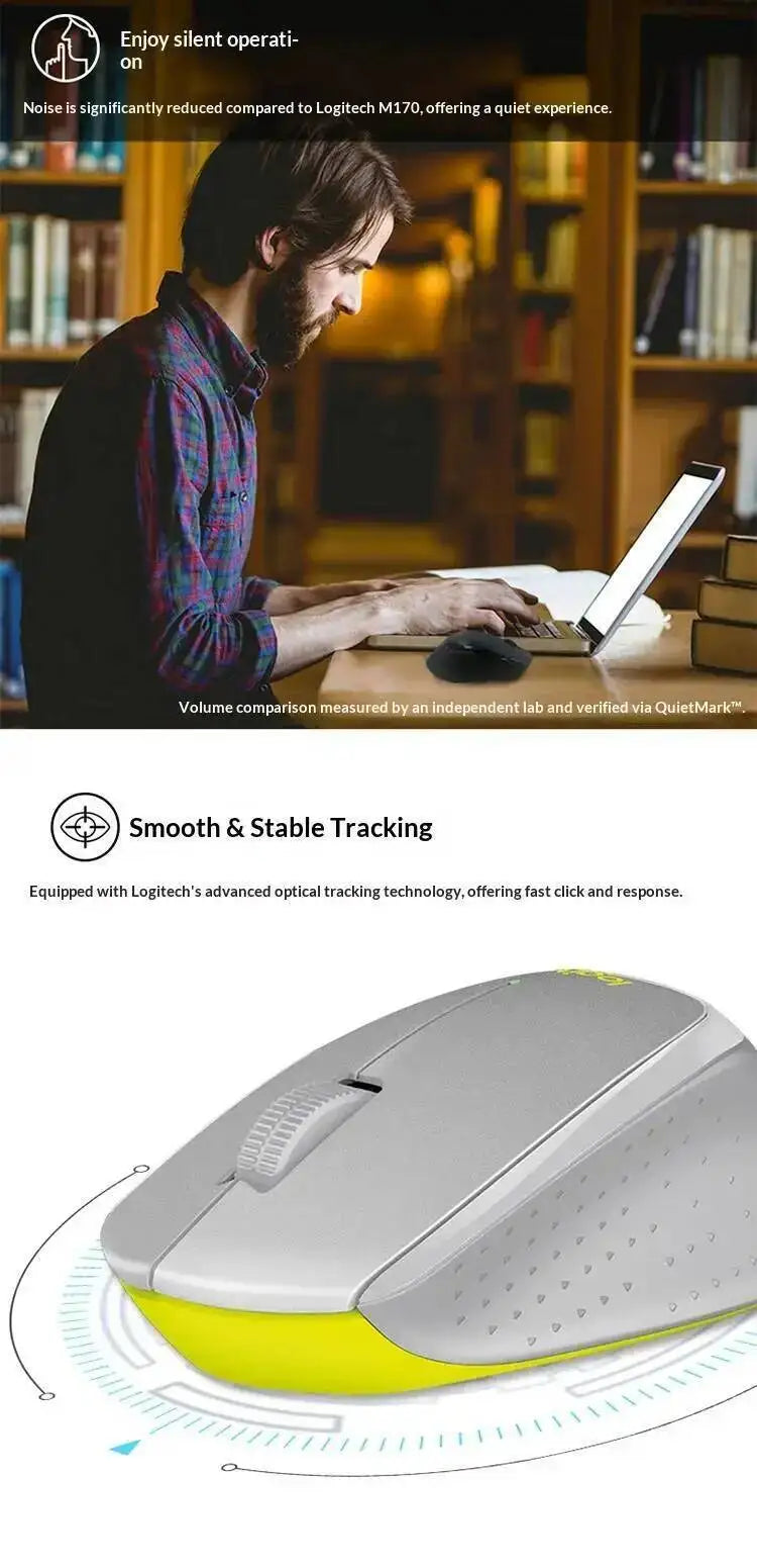 Logitech M330 Silent Plus Wireless Mouse 2.4G USB Receiver Ergonomic Shape Gentle Soft for Desktop Office Laptop Desk