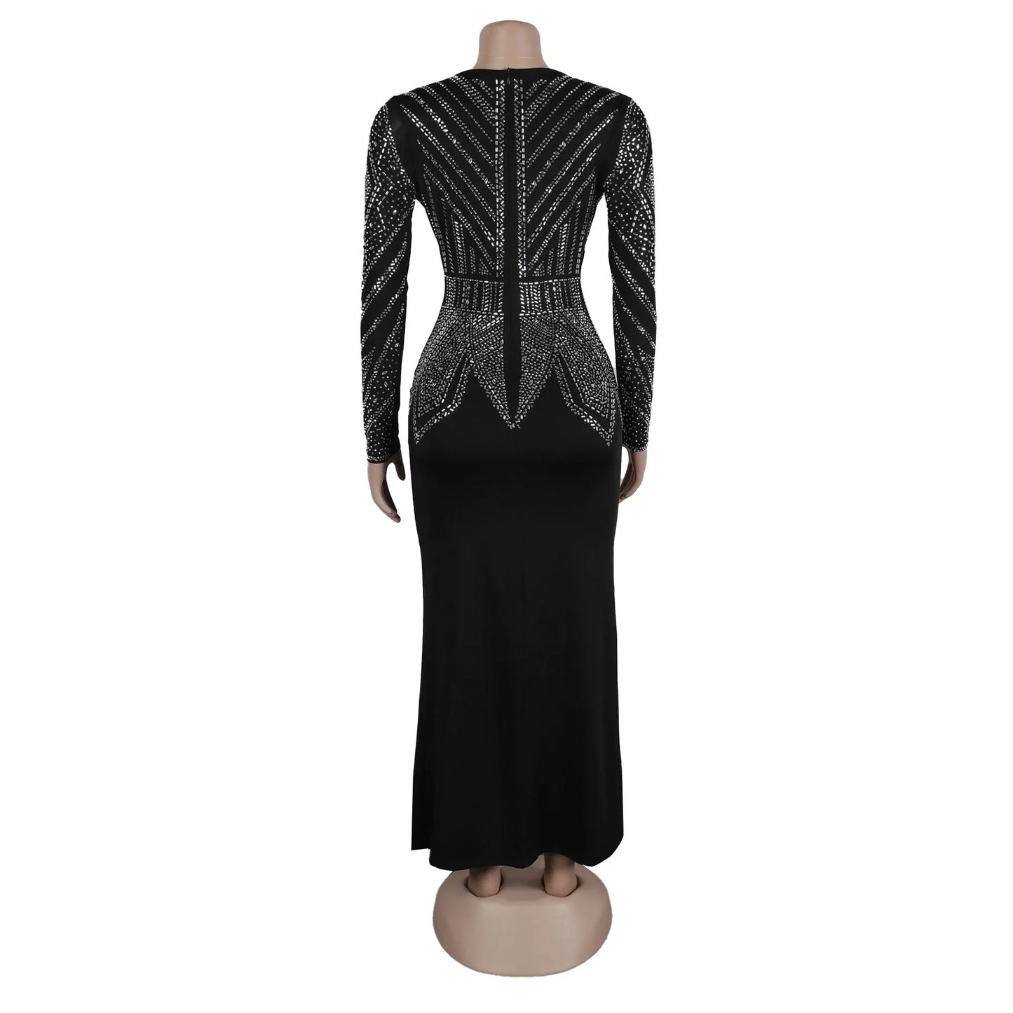 HBLL Elegant Women Deep V-neck Long Sleeve Split Diamonds Hot Rhinestone Maxi Dress Luxury Celebrity Evening Party Wedding Dress
