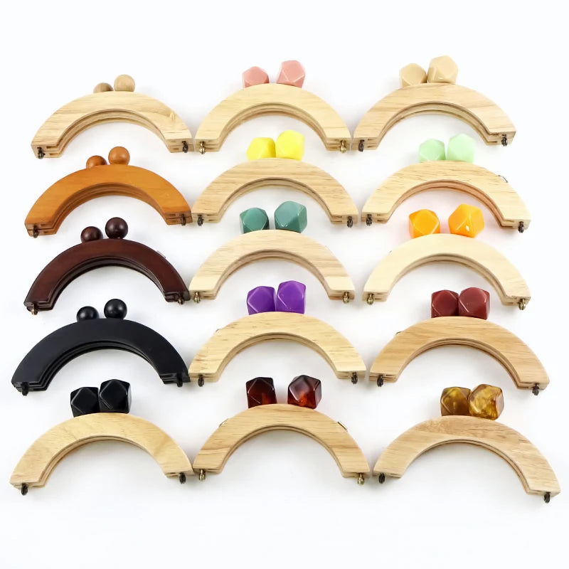 1Pc 14cm Mini Wooden Bag Handle Colored Beads Purse Frame Kiss Clasp Wallet Clourse Clip DIY Handmade Bracket Bags Accessories