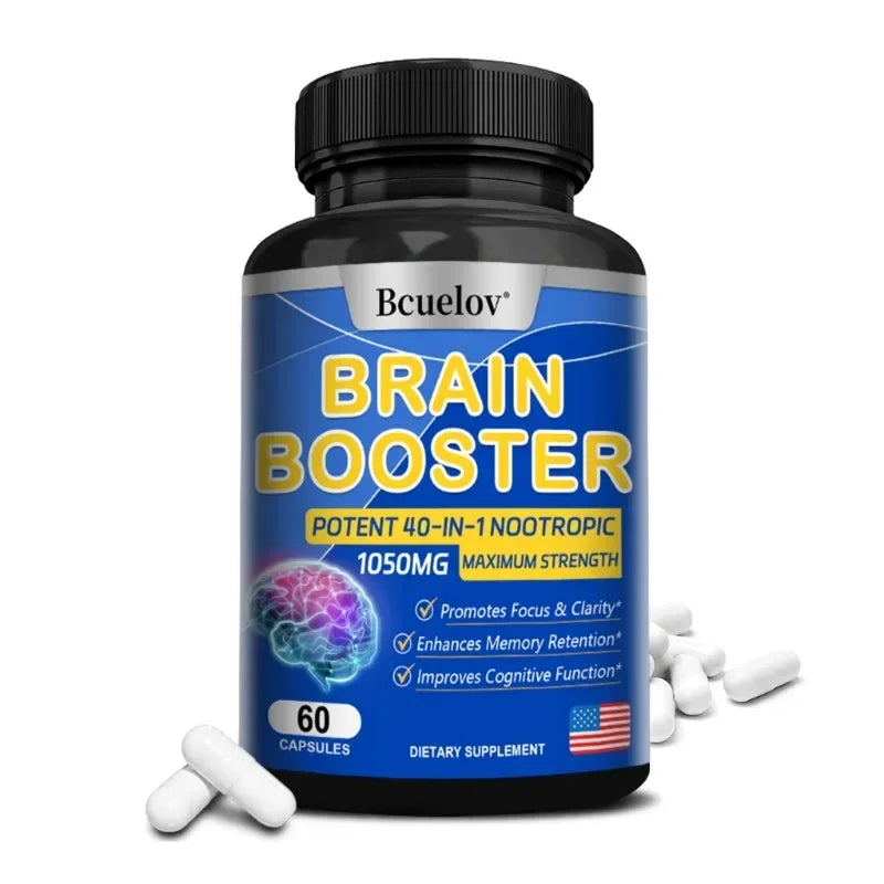 Brain Nutrition Capsules - Dietary Supplement, 40-in-1 Potent Formula, Vegan, Non-GMO, Supports Focus and Brain Health