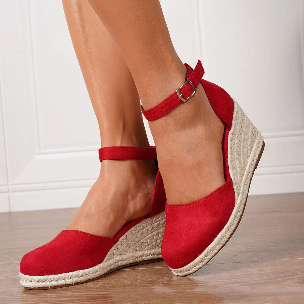 2025 Comfy Walk Big Size 43 Summer Lace Espadrilles Sandals Women Ankle Strap Platform Sandals High Heels Wedges Shoes Woman