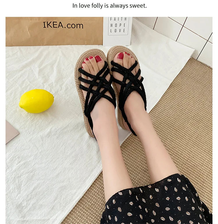 Woman Sandals Shoes Braided Rope with Traditional Casual Style and Simple Creativity Fashion Sandals Women Summer Shoes Zapatos