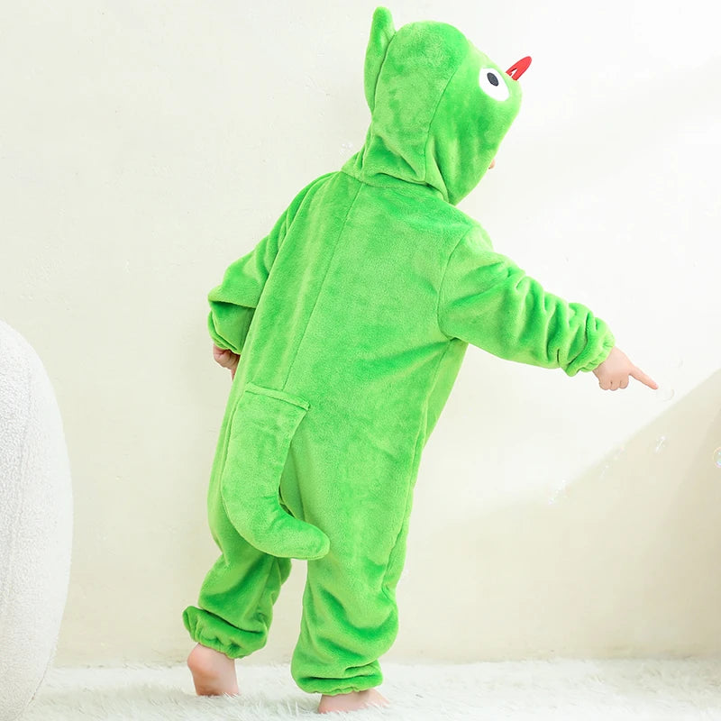 Halloween Costume Chameleon Baby Bodysuit Winter Hooded Plush Thicken Zipper Onesie Playful Cartoon Animal Rompers Holiday Dress