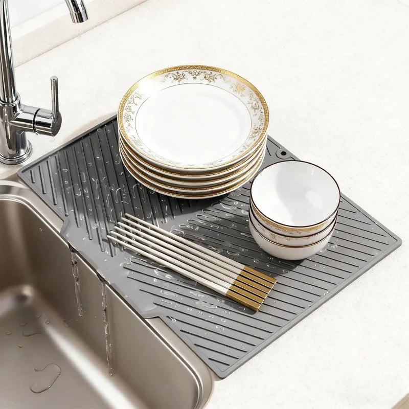 Silicone Wave Drying Mat Non Slip Dish Drainer Pad Heat Resistant Foldable Kitchen Table Placemat for Countertop Insulation