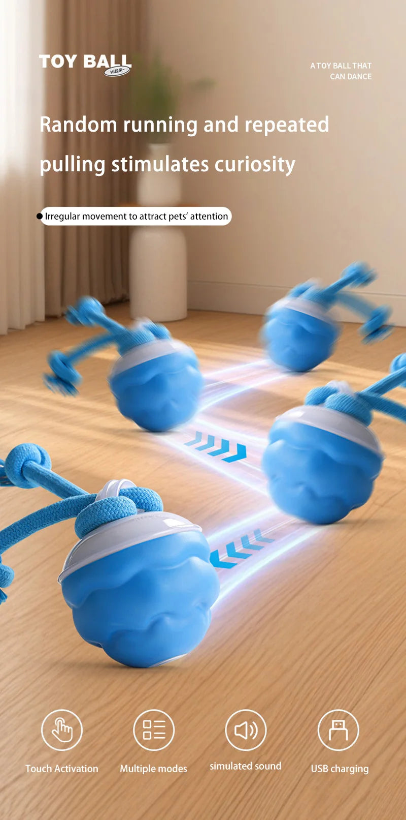 Smart Dog Toy Ball Electronic Interactive Pet Toy Moving Ball Rope USB Automatic Moving Bouncing for Puppy Chew Products