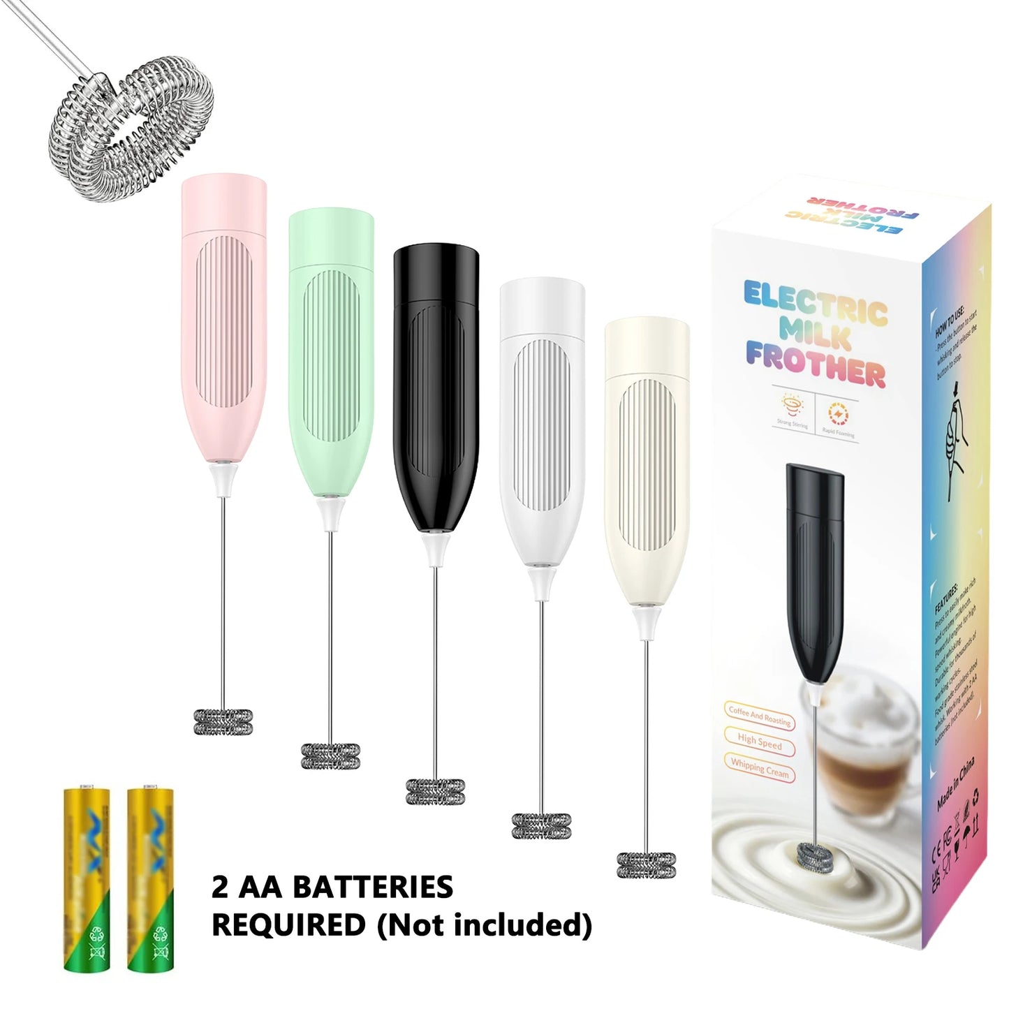 Milk Frother Handheld Electric Foam Maker Battery Powered Drink Mixer Stainless Steel Whisk for Coffee Latte Cappuccino