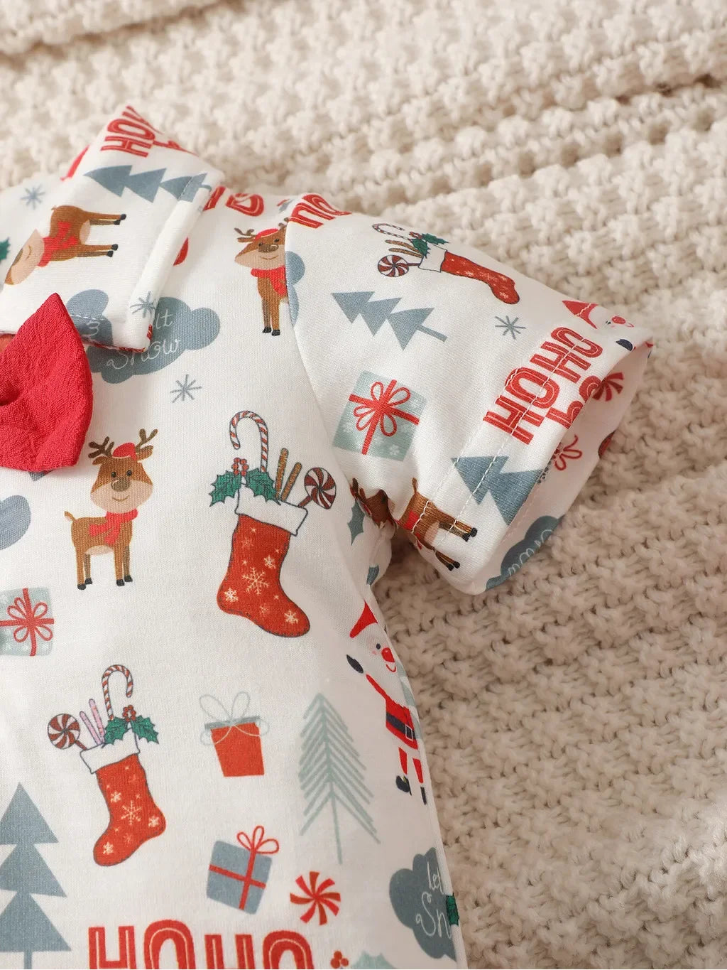 2PCS Newborn Baby Boy Christmas Clothing Set Short Sleeve Christmas Bodysuit+Overall Cute Holiday Party Wear for Baby 0-18Months