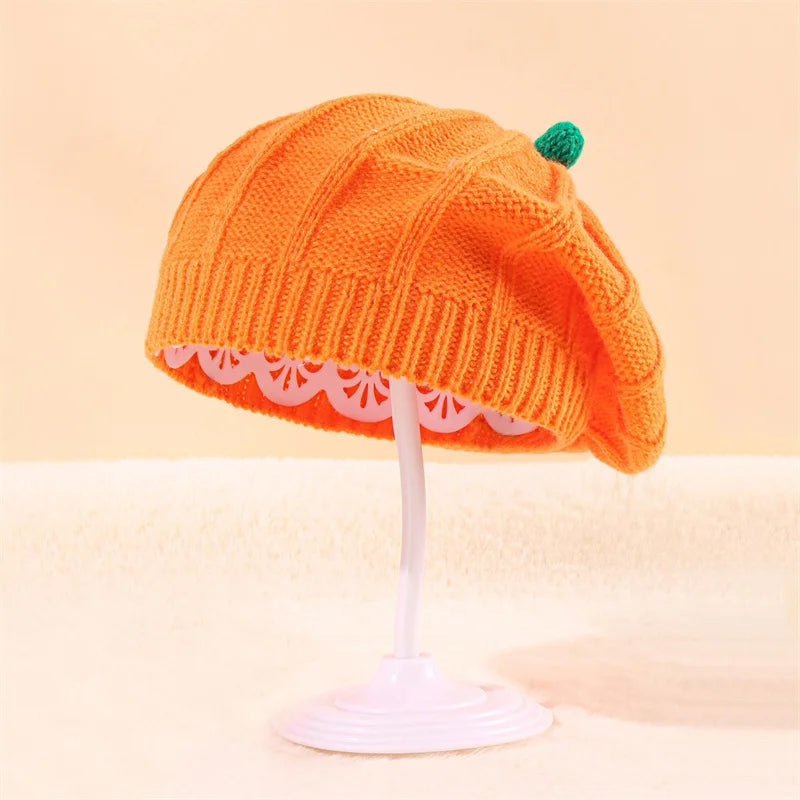 Halloween Children's Winter Woolen Hats Boys Girls Pumpkin Pattern Knitted Beret Hat For Kids 1-3 Years Wholesale