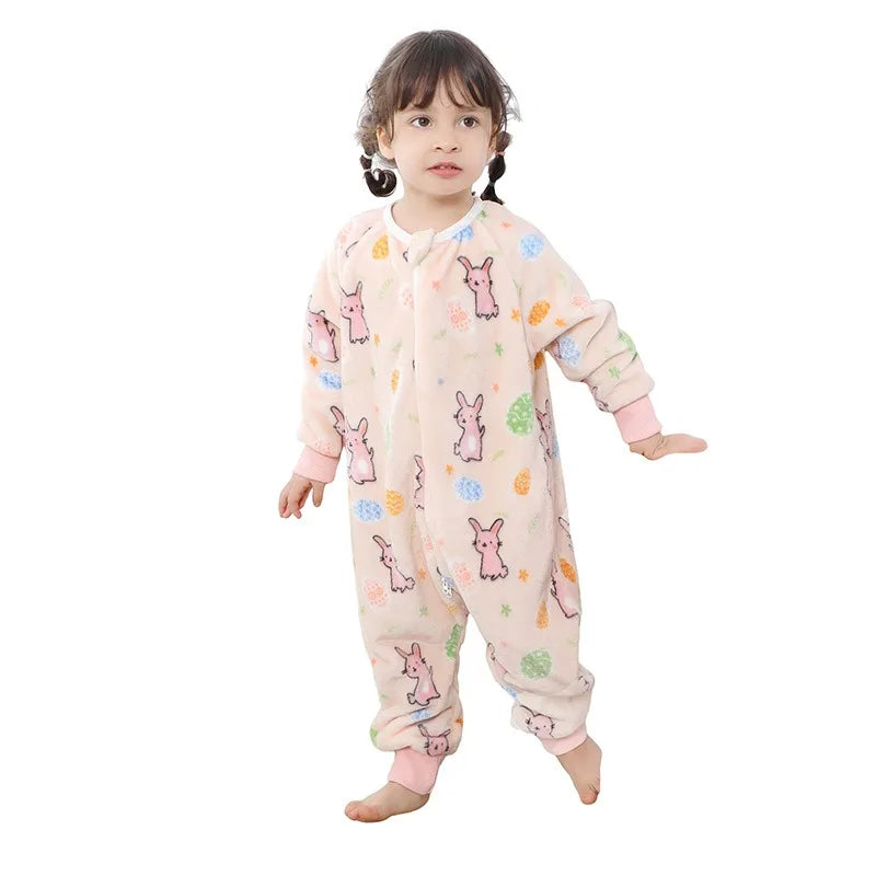 Kawaii Girls Pajamas Winter Purple Rabbit Onesie Hooded Plush Kigurumi Jumpsuit Blanket Sleeper Warm Overall Kids Nightwear Pjs