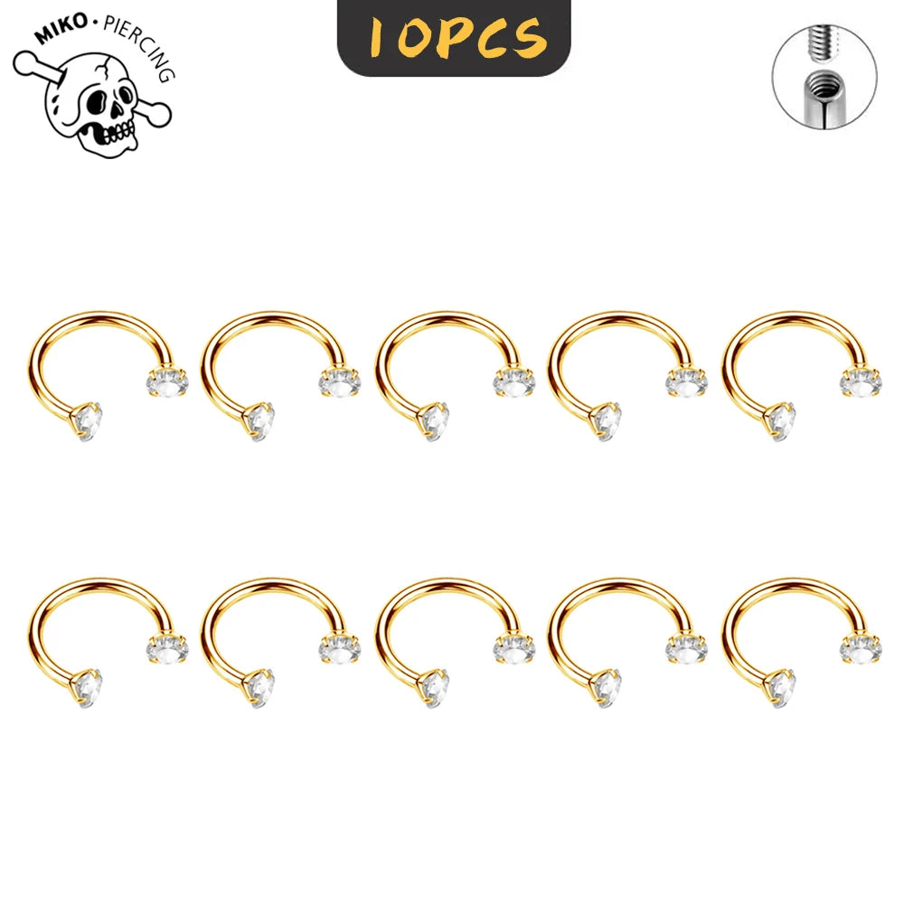 10Pcs ASTM F136 Titanium Horseshoe Piercing Intemal Thread Nose Ring U Shape Hoop Ear Septum Helix Lip Tragus Piercing Jewelry