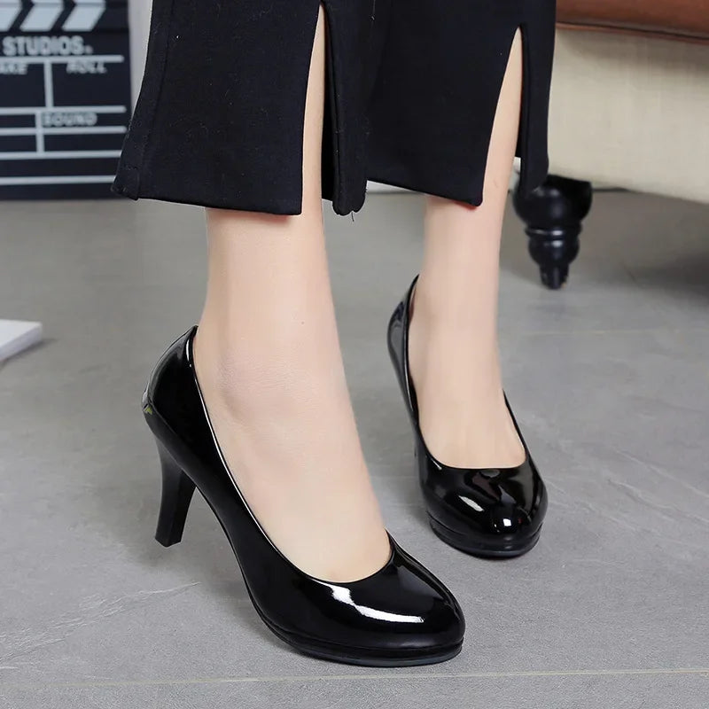 Spring Comfortable Professional Shoes Work Shoes Smart Casual Interview Shoes Women's Shoes Small Leather Shoes Medium Heel Blac