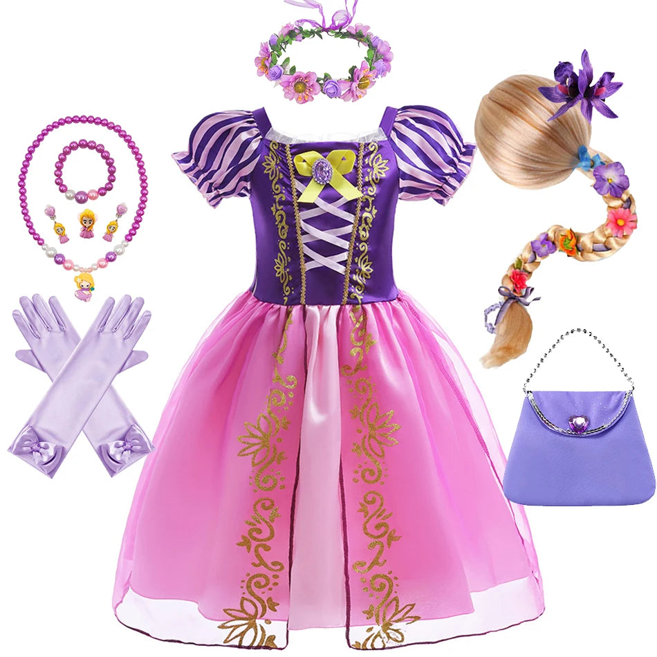 Halloween Girls Costume Kids Tangled Rapunzel Dress Kids Fantasy Princess Cosplay Dress Child Carnival Birthday Party Fancy Sets