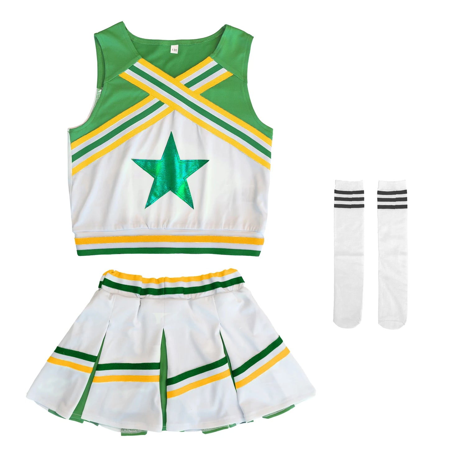 LOlanta 4Pcs Girls' Cheerleading Costumes with Socks Kids School Performance Cheerleader Outfit Halloween Fancy Dress Up 4-14Y