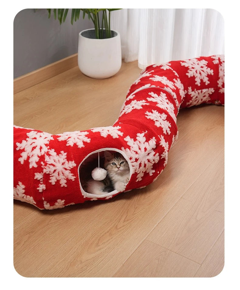 Round Donut Cat Beds Christmas House Soft Plush Pet Mat for Puppy Cushion for Cats To Hide 2 in 1 Tunnel Cats Sleeping Sofa Noel