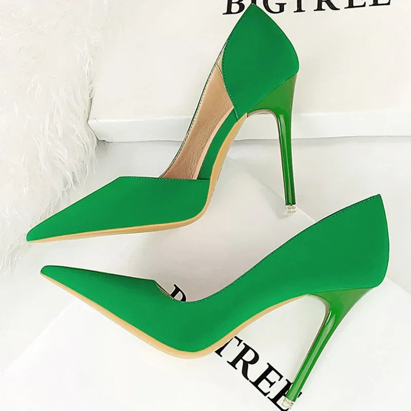 2025 New Women 11cm High Heels Wine Green Pumps Plus Size 34-43 Stripper Evening Orange Heels Lady Wedding Bridal Scarpins Shoes