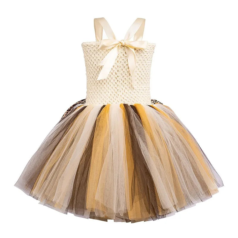 Kids Caveman Primitive Style Tutu Dress Aboriginal Indian Savage Theme Outfit Halloween Carnival Stage Performance Party Clothes