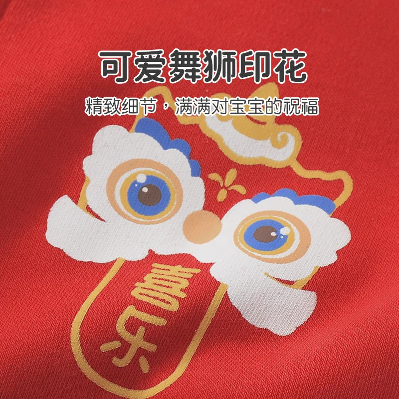 【Youqi】Chinese Baby Romper Autumn Style Full-Month Baby Red New Year Pure Cotton Jumpsuit Festive Hundred-Day Birthday Outfit