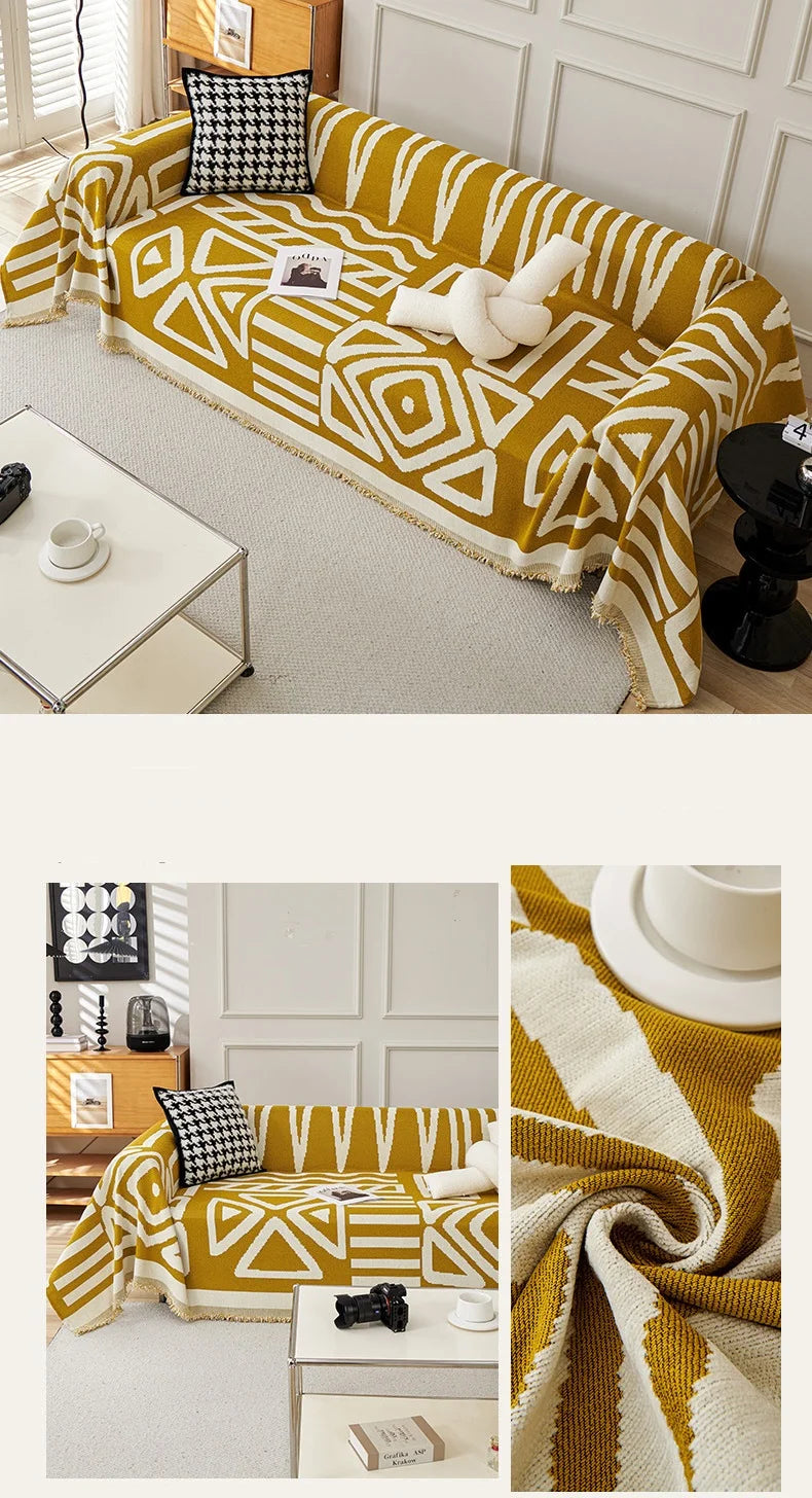 Bohemia Jacquard Slipcover Chenille Sofa Cover with Tassels Sofa Towel Living Room Camping Multipurpose Blanket Furniture Decor