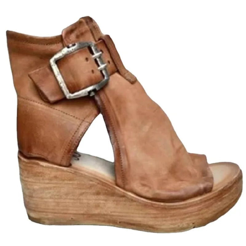 Women Summer Sandals Shoes New Fashion Retro Peep Toe Platform Sandals PU Leather Zipper Thick Bottom Women Shoes Ladies Sandals