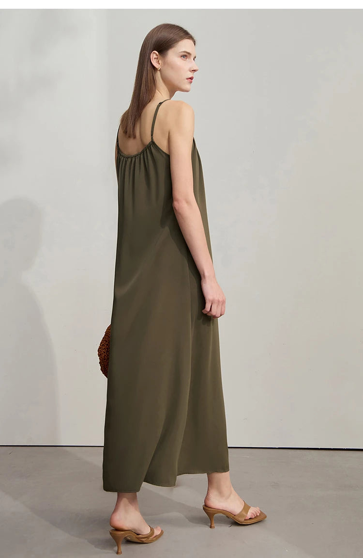 AMII Minimalist Office Lady Dress Women 2025 Summer Female Sleeveless U-neck Solid Adjustable Shoulder Strap Dresses 12542192