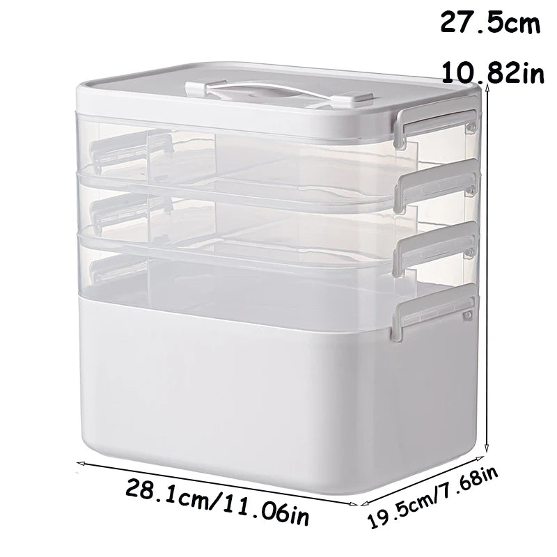 Multi-Layer Medicine Storage Box - Portable Home Emergency Organizer with Snap Closure, Durable Plastic Material, for Storing and Organizing Medicines and Miscellaneous Items