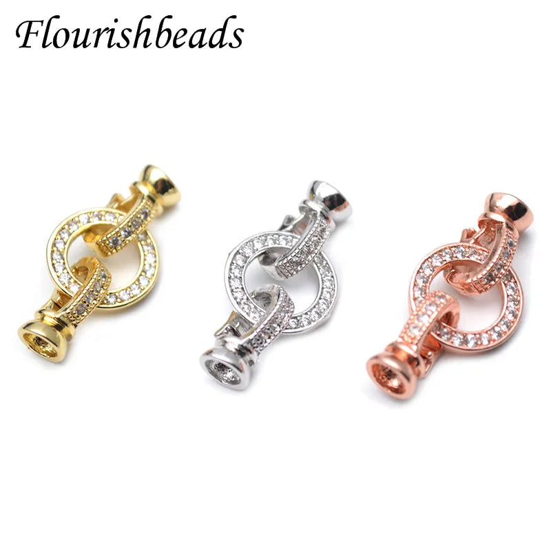 High Quality Round Charm in Center Necklace Clasps Zircon CZ Beads Paved Fashion Jewelry Findings Links 10pc/lot
