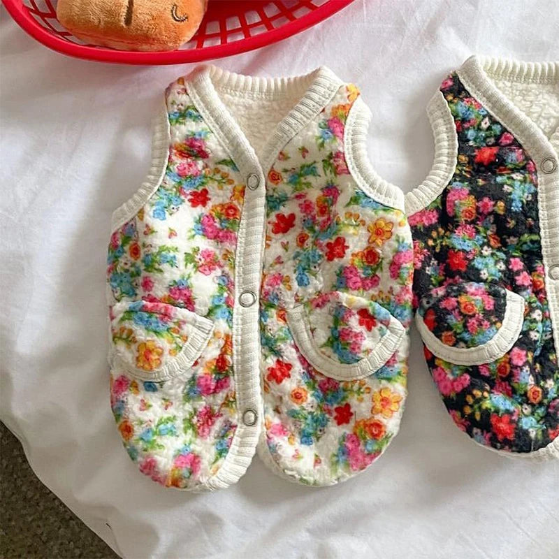 Fashion Flower Puppy Clothes Warm Small Dogs Coat Jacket Autumn Winter Pet Dog Clothes Plush Dog Vest Pet Appeal