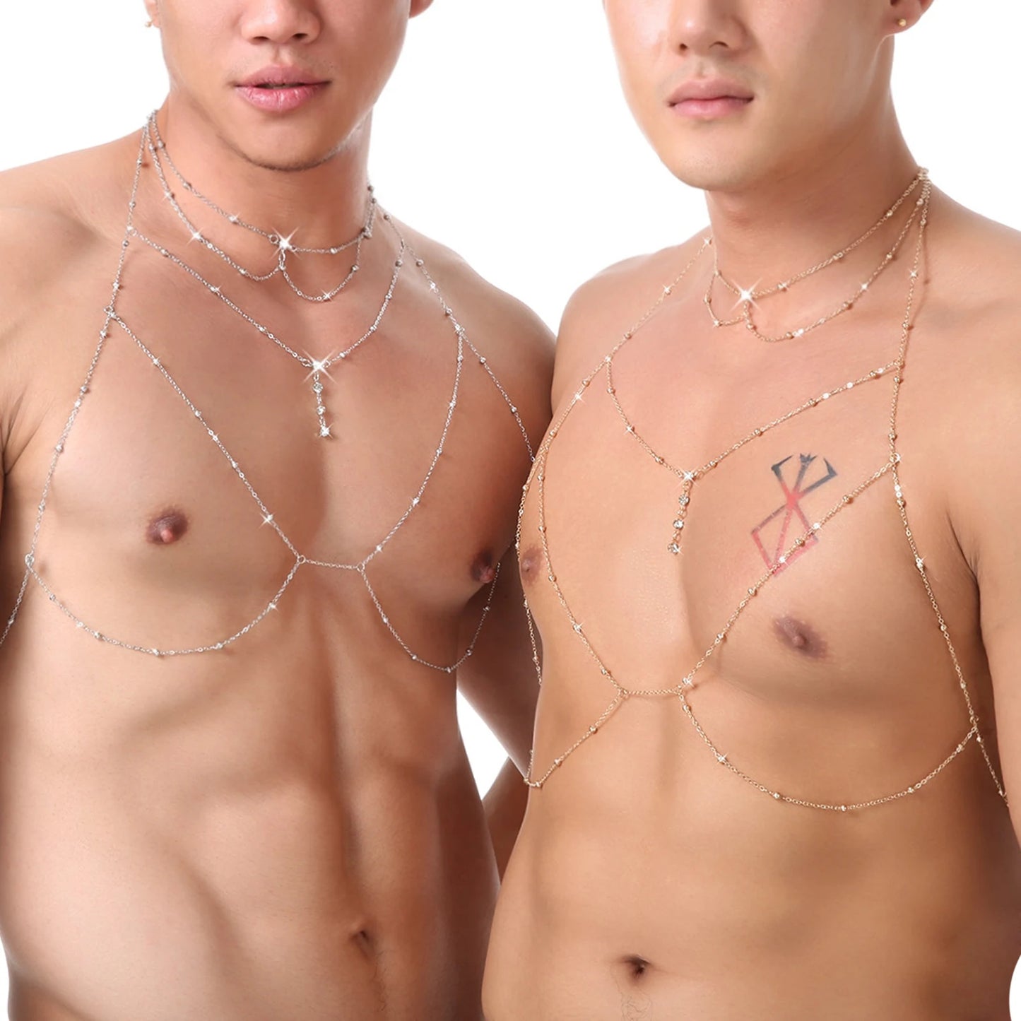 Body Chest Chains Harness Rhinestones Sexy Charm Necklaces Chain Men Bondage Costume Fashion Gift Nightclub Wear