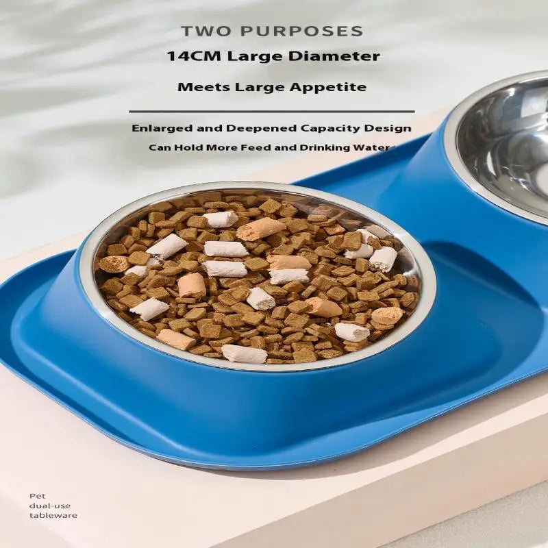 1pc Stainless Steel Double Cat Dog Bowl Cat Food Container Non-slip Base Pet Water Feeder Tilt Safeguard Neck Puppy Cats Bowls