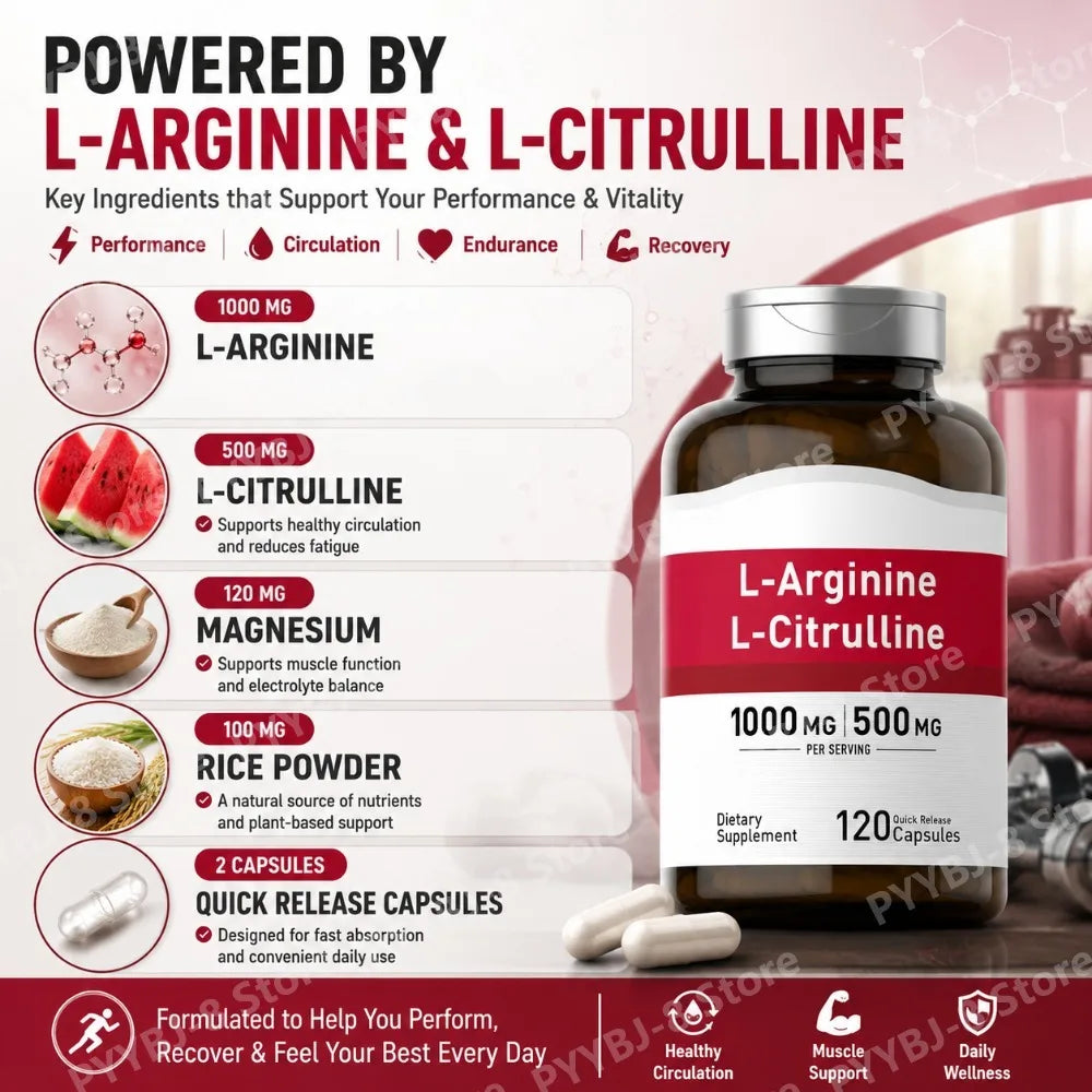 Amino Acid Supplement with 1000mg L-Arginine and 500mg L-Citrulline 120Count Support Healthy Living & Provide Physical Energy