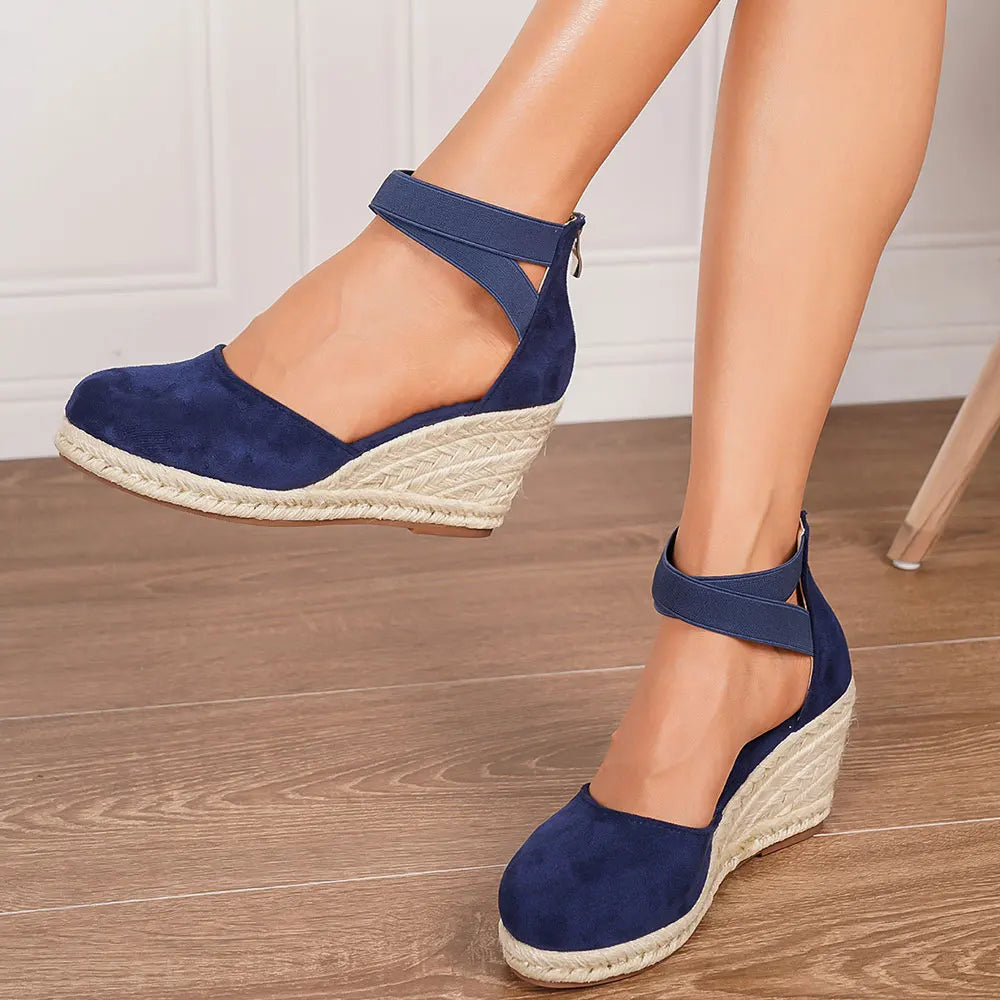 2025 Comfy Walk Big Size 43 Summer Lace Espadrilles Sandals Women Ankle Strap Platform Sandals High Heels Wedges Shoes Woman