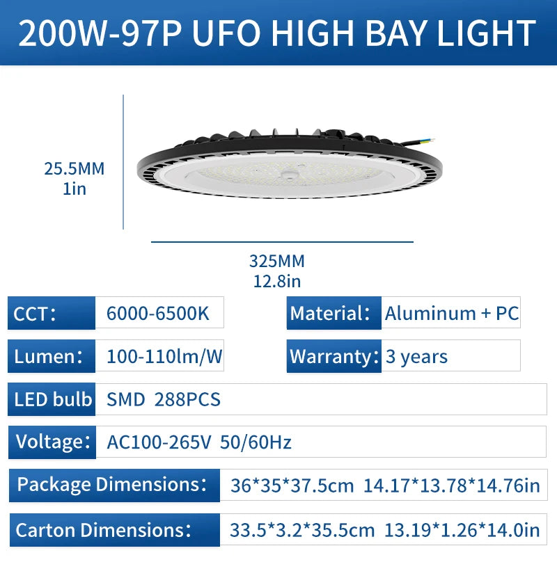 4-Pack 100-200W 30000LM UFO LED High Bay Light, 120° Wide Beam Angle, 5000K Daylight White, IP65 Waterproof Commercial Warehouse