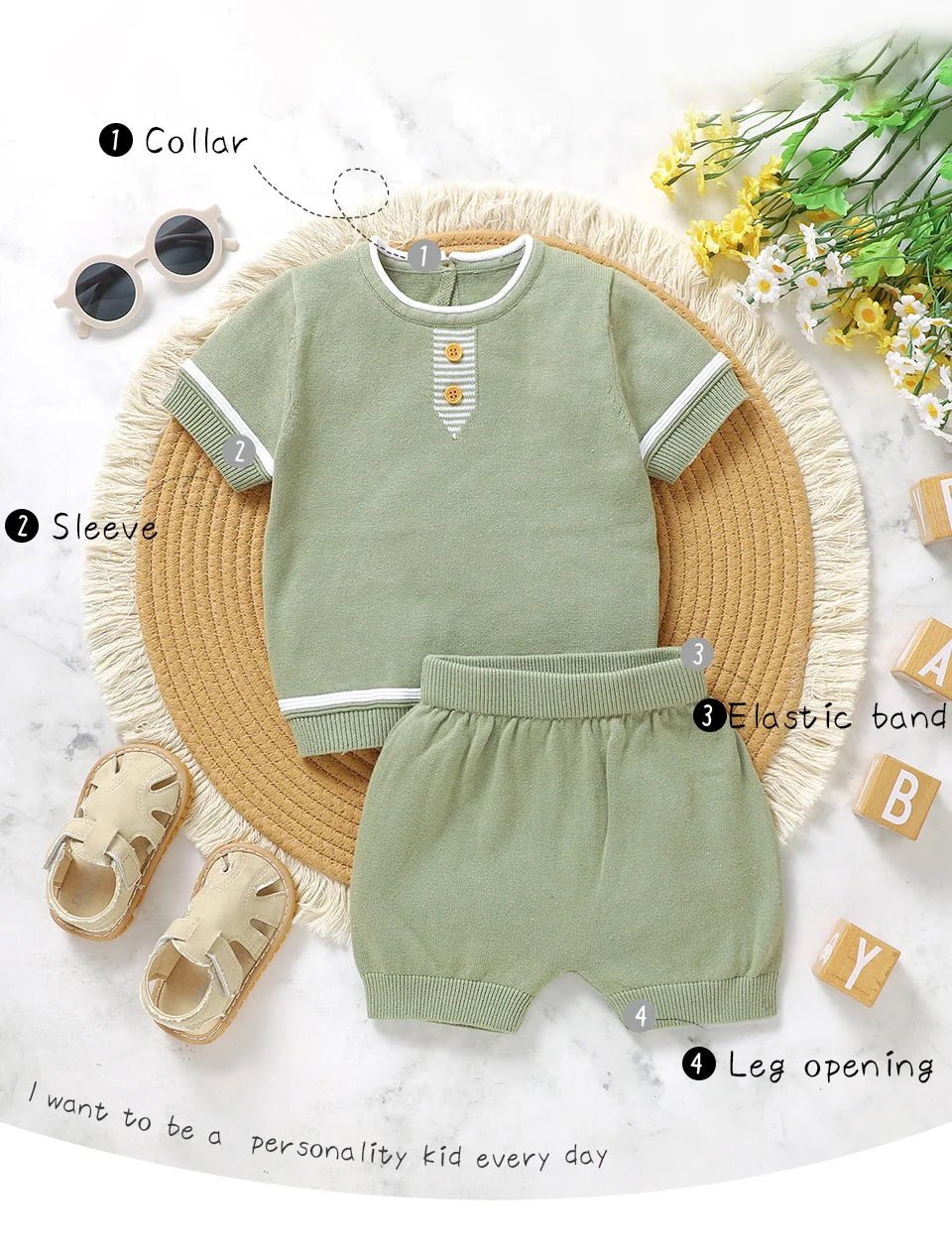 Summer Solid Short Sleeve T-Shirts+Shorts 2PCS Outfits for Newborn Boys Cotton Clothes Sets 0-18m Infant Knit Tracksuits Costume