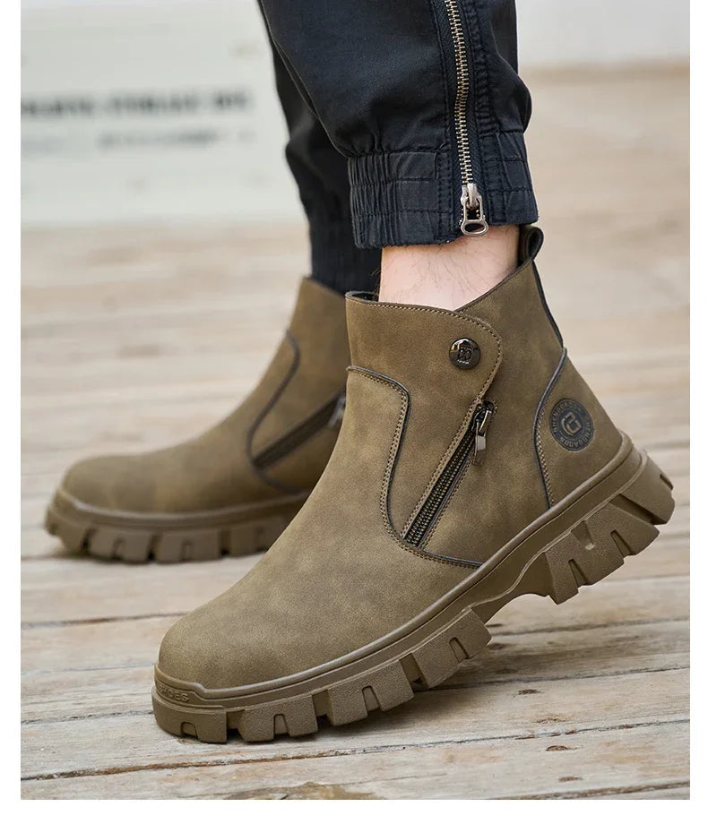 Steel Toe Work Boots side zipper anti-slip work shoes  Anti-Smash Anti Puncture industrial construction waterproof safety shoes