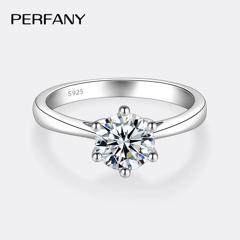PERMANY 0.3-2CT Moissanite Ring for Women S925 Pure Silver Classic Six Claw Laboratory Diamond Wedding Ring Fashion Jewelry
