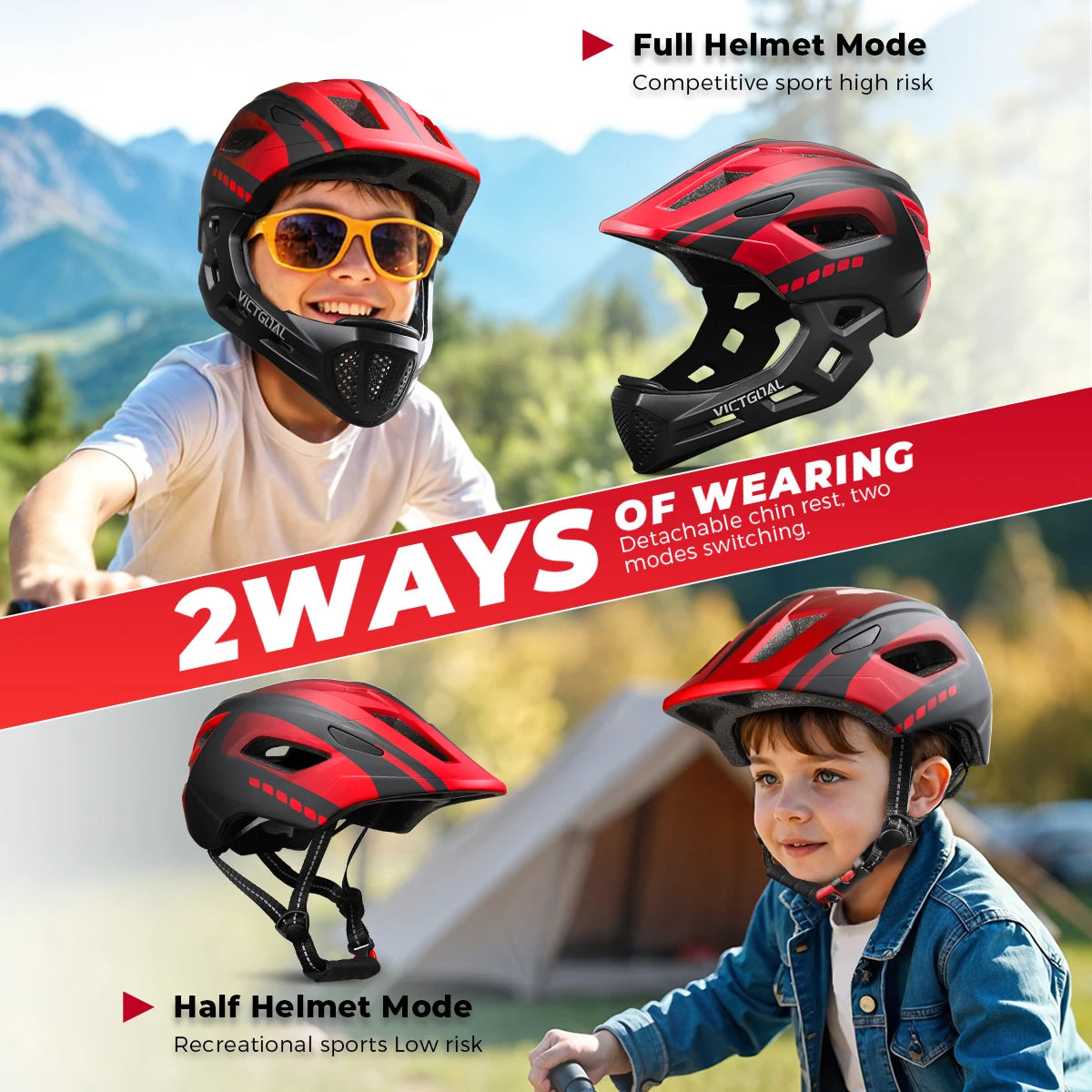 VICTGOAL Kids Detachable Full Face Bicycle Helmet Child Sports Safety Cycling Protection for Balance Bike Roller Skating Caps