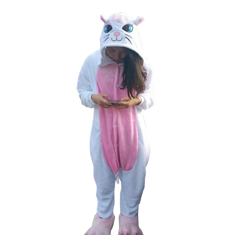 Animal Cosplay Overalls Kigurumi Cat Costume Halloween Carnival Stage Performance Role Play for Adults Kids Clothes Party Set