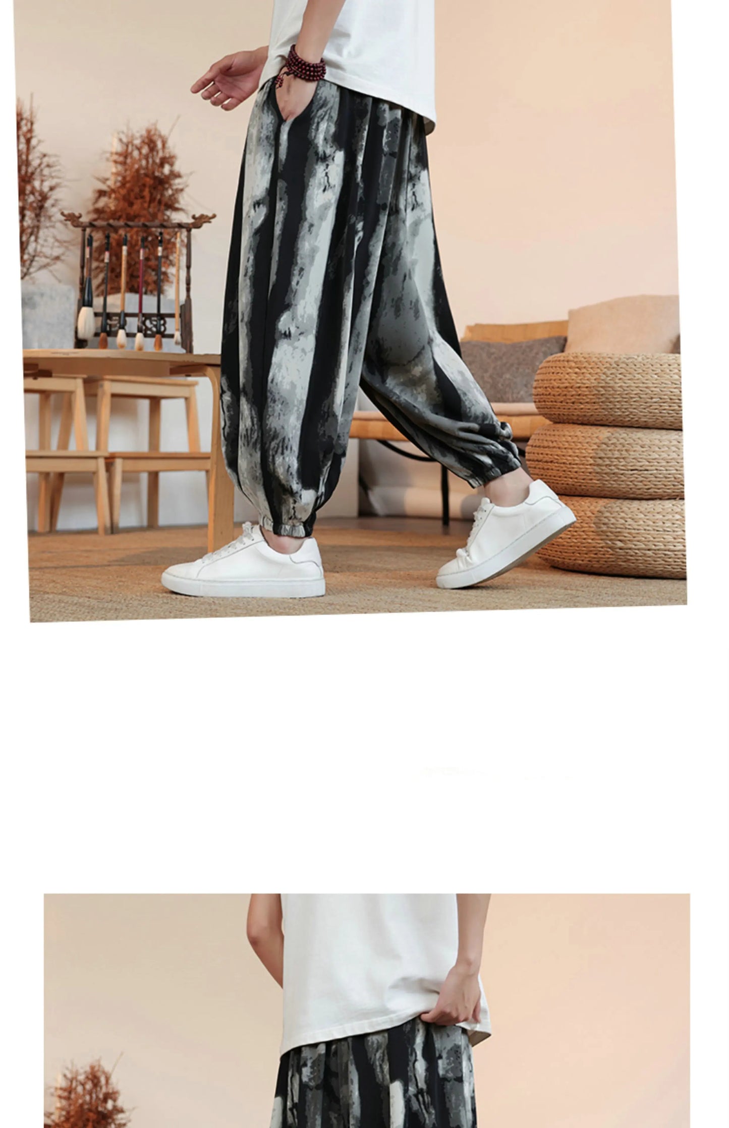 Summer Men Wide-leg Pants Male Retro Harem Pants Mens Hiphop Streetwear Harajuku Style Casual Pants Women Jogging Trousers