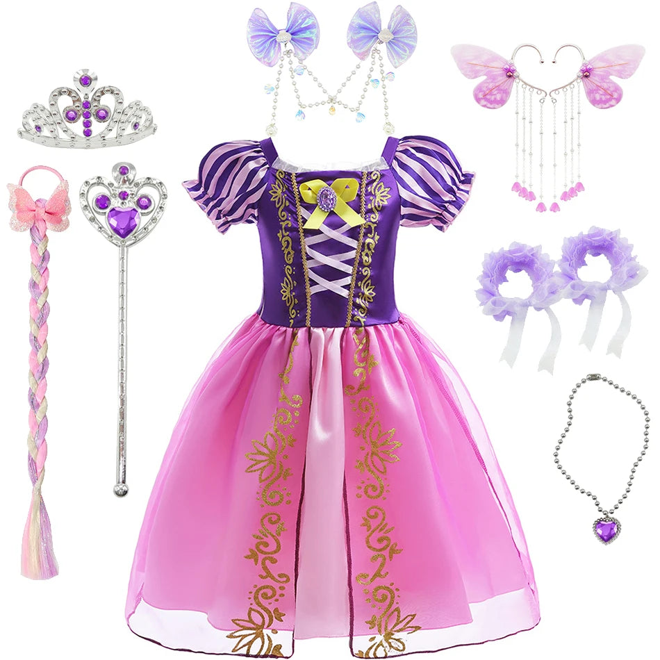 Halloween Girls Costume Kids Tangled Rapunzel Dress Kids Fantasy Princess Cosplay Dress Child Carnival Birthday Party Fancy Sets
